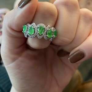 BP lab created peridot fused with genuine quartz ring with rhodium plating.